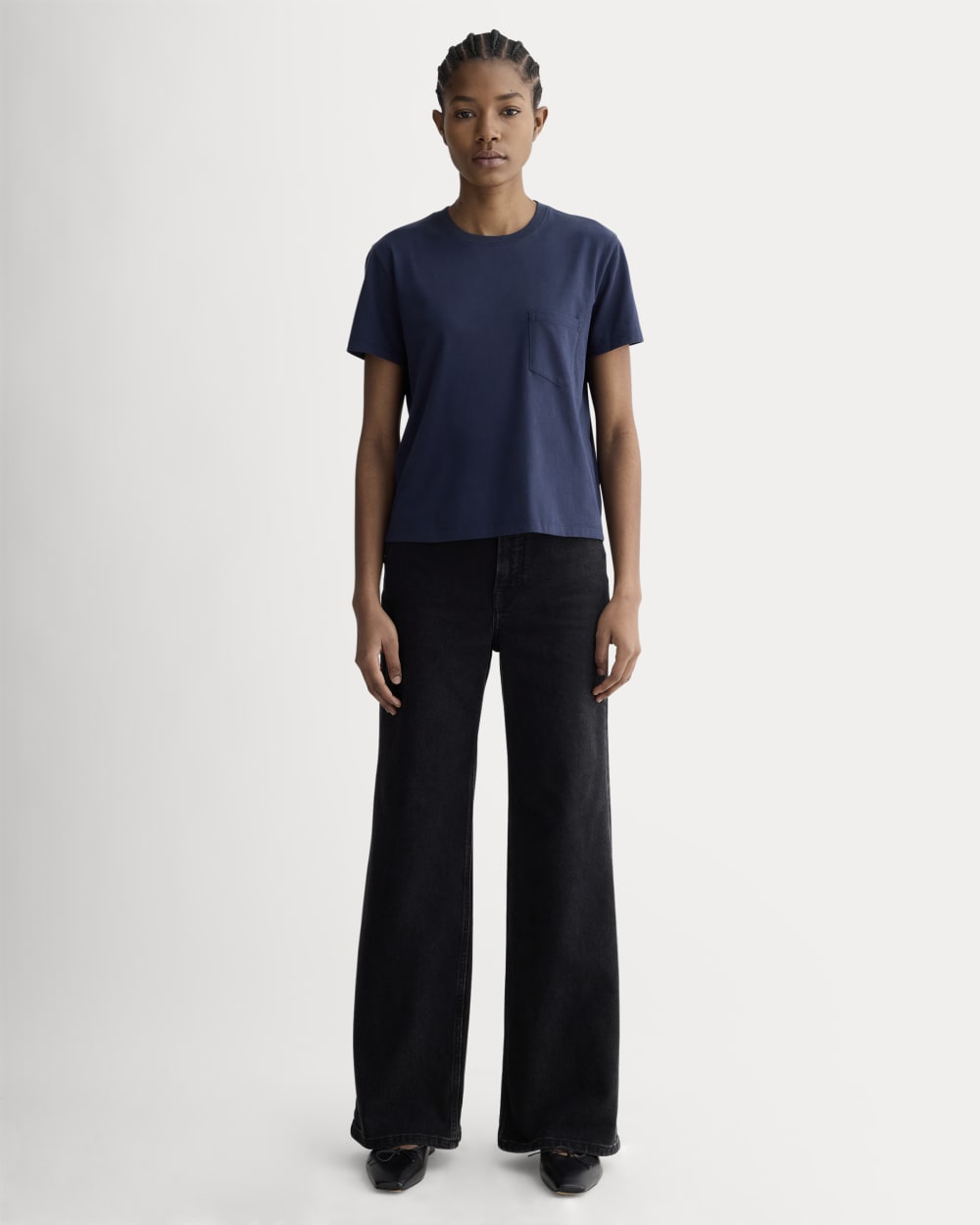 The Box-Cut Tee in Essential Cotton | Navy | Pocket - Image 3
