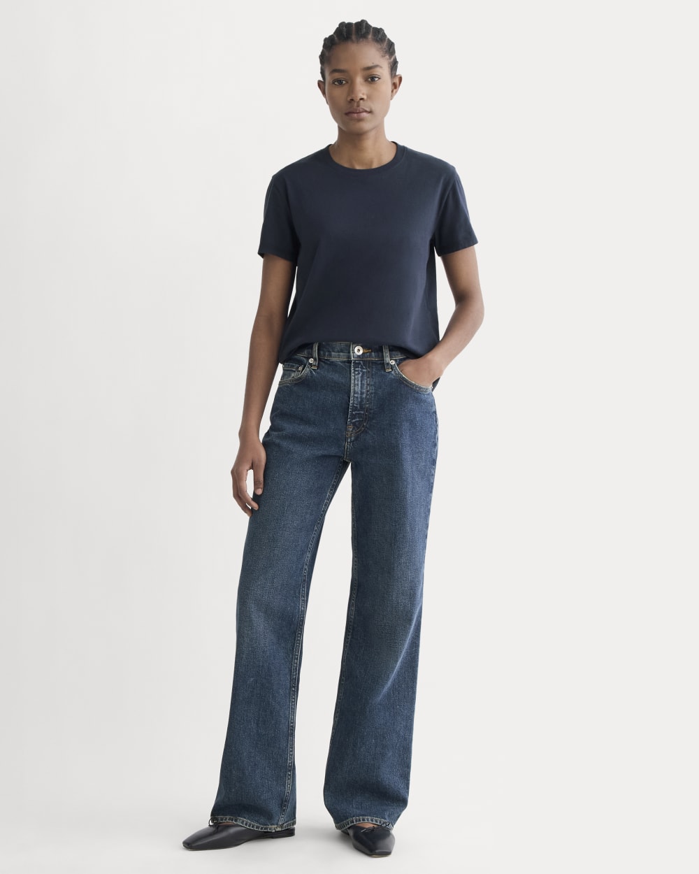 The Box-Cut Tee in Essential Cotton | Navy | No Pocket - Image 3
