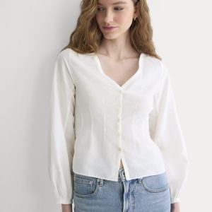 Balloon Sleeve Top in Cotton Silk | Bone