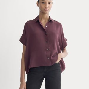 The Boxy Shirt in Washable Silk | Deep Plum