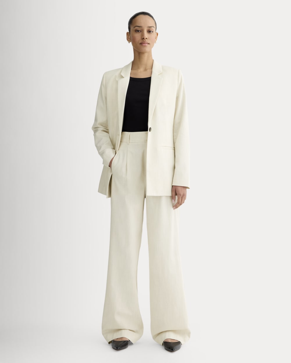 The Draper Pleated Pant in Buttersmooth | Heathered Oat | 32 Inseam
