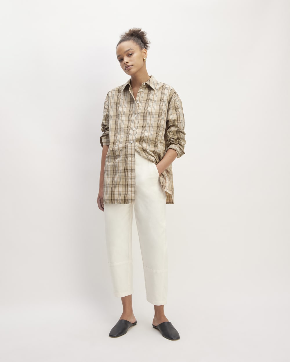 The Supima? Cotton Boyfriend Shirt | Pale Khaki Plaid - Image 3