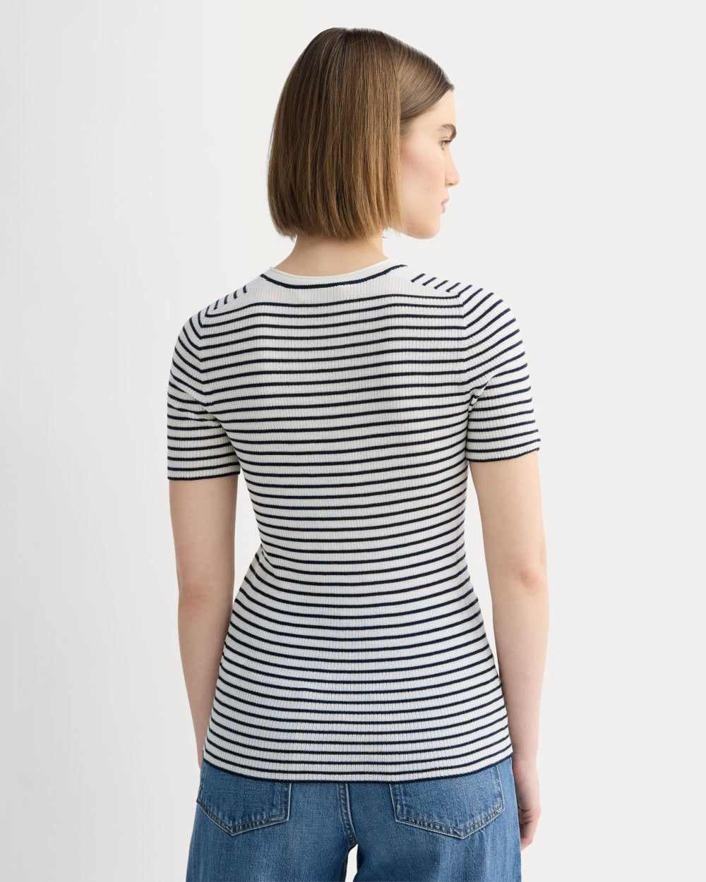 The Sweater Tee in Ultrasoft Merino | Bone/Navy - Image 5