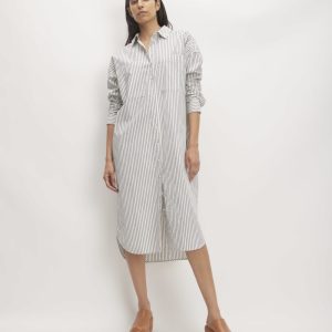 The Midi Cotton Shirt Dress | Bone/Navy