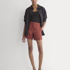 Scalloped Edge Short in Linen | Henna Red