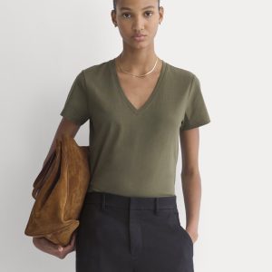 The Slim V-Neck Tee in Essential Cotton | Olive Night
