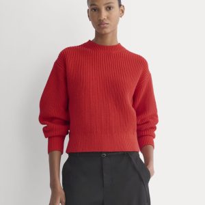 Cropped Ribbed Crew in Everyday Cotton | Fiery Red