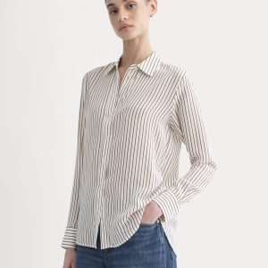 The Must-Have Shirt in Washable Silk | Bone / Toffee Stripe