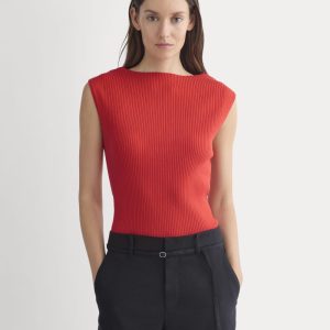 Boat-Neck Ribbed Knit | Fiery Red