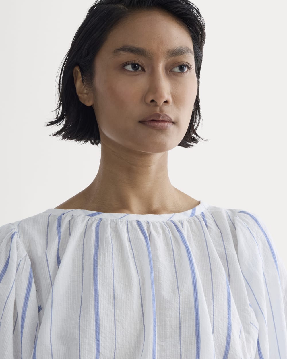 The Gauze Puff-Sleeve Top | Bone / Dutch Blue - Image 4