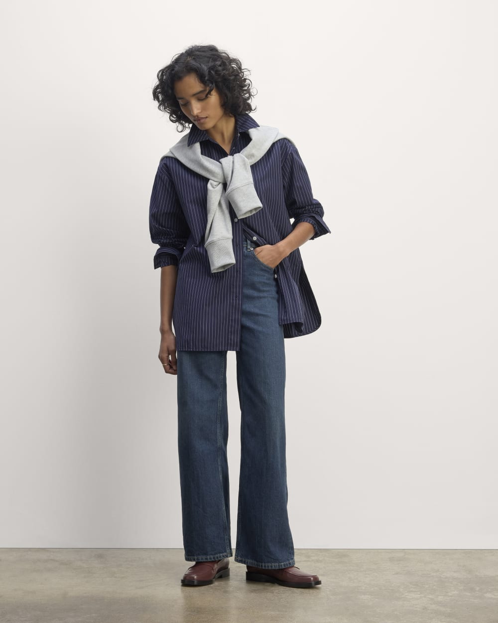 The Supima? Cotton Boyfriend Shirt | Navy / White - Image 4