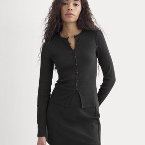 Luxe Rib Button-Up Top | Black