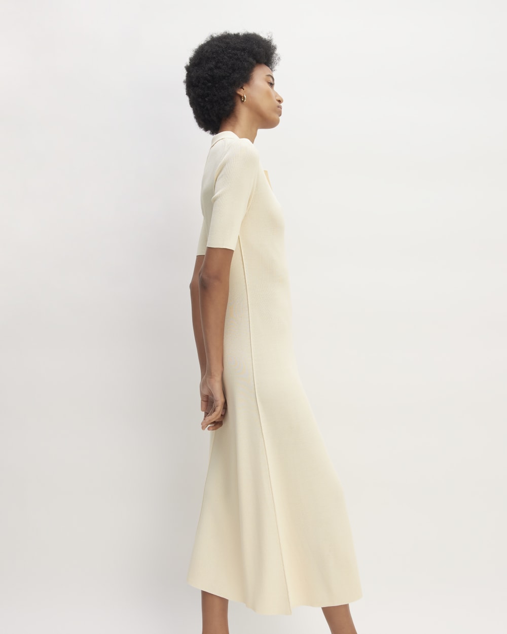 The Viscose Knit Polo Midi Dress | Beige - Image 3