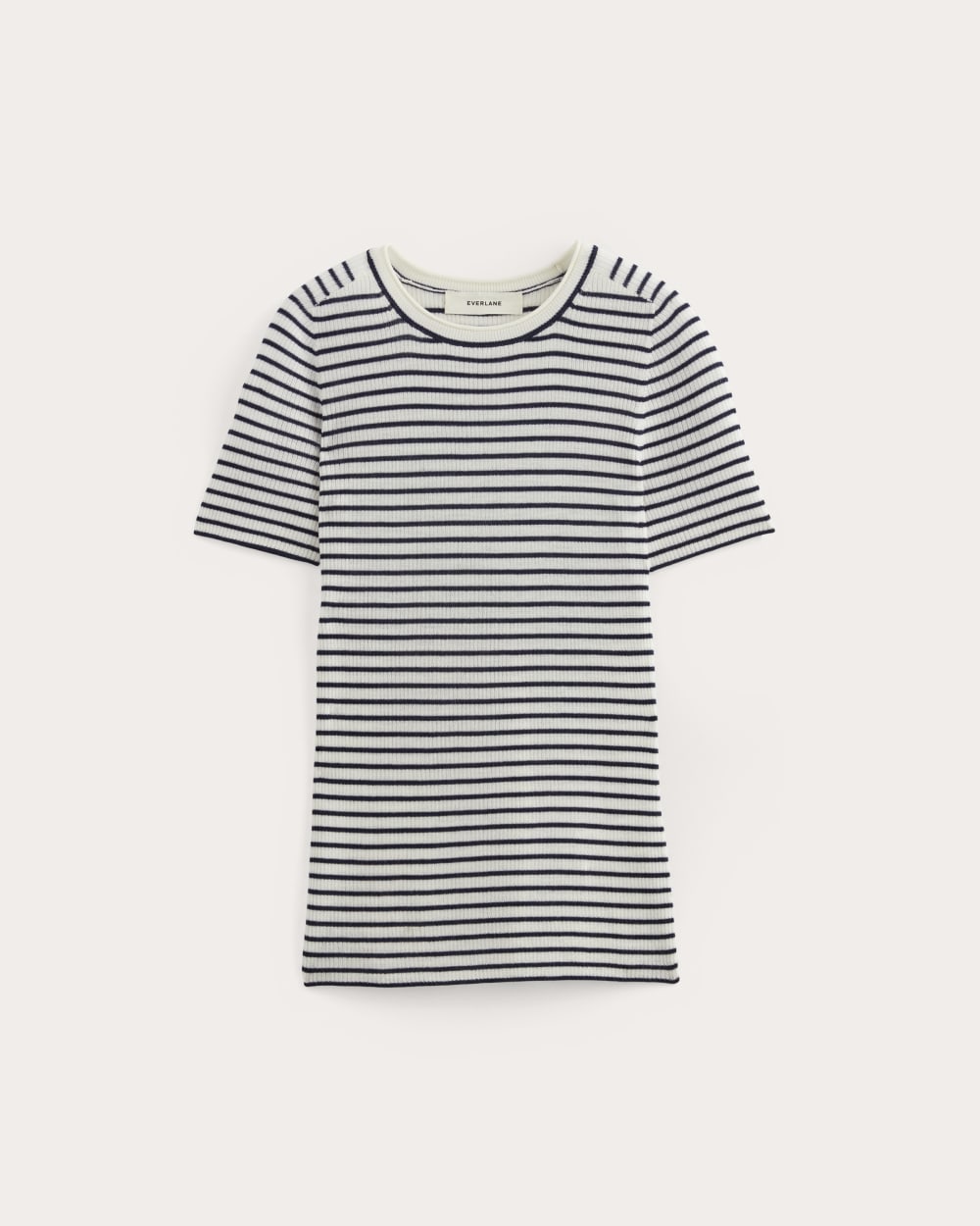 The Sweater Tee in Ultrasoft Merino | Bone/Navy - Image 2