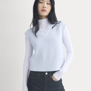 Ribbed V-Neck Vest in Everyday Cotton | Skywriting